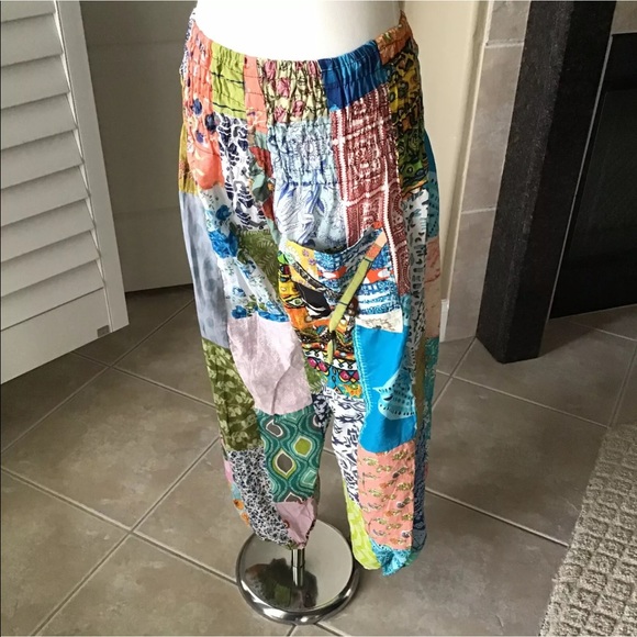 LAST PAIR! Yoga Pants Beach Patchwork 100% Cotton - Picture 6 of 8